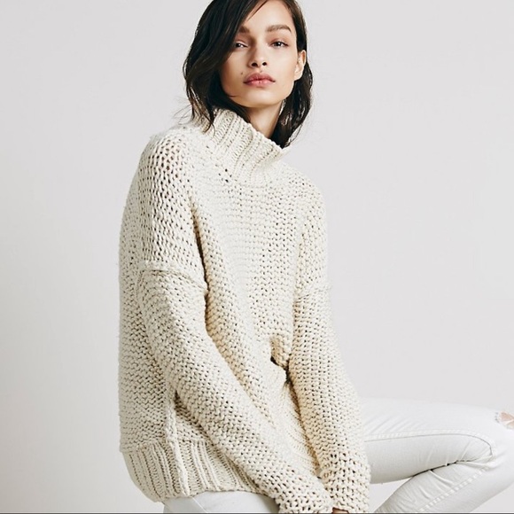 Free People Chunky Cotton Knit Cowl Neck Sweater - Picture 2 of 11